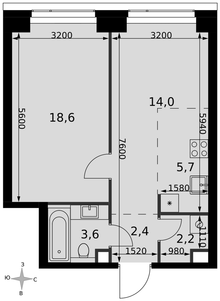 2-комнатная 46 м2 в ЖК Amber City корпус null этаж 2