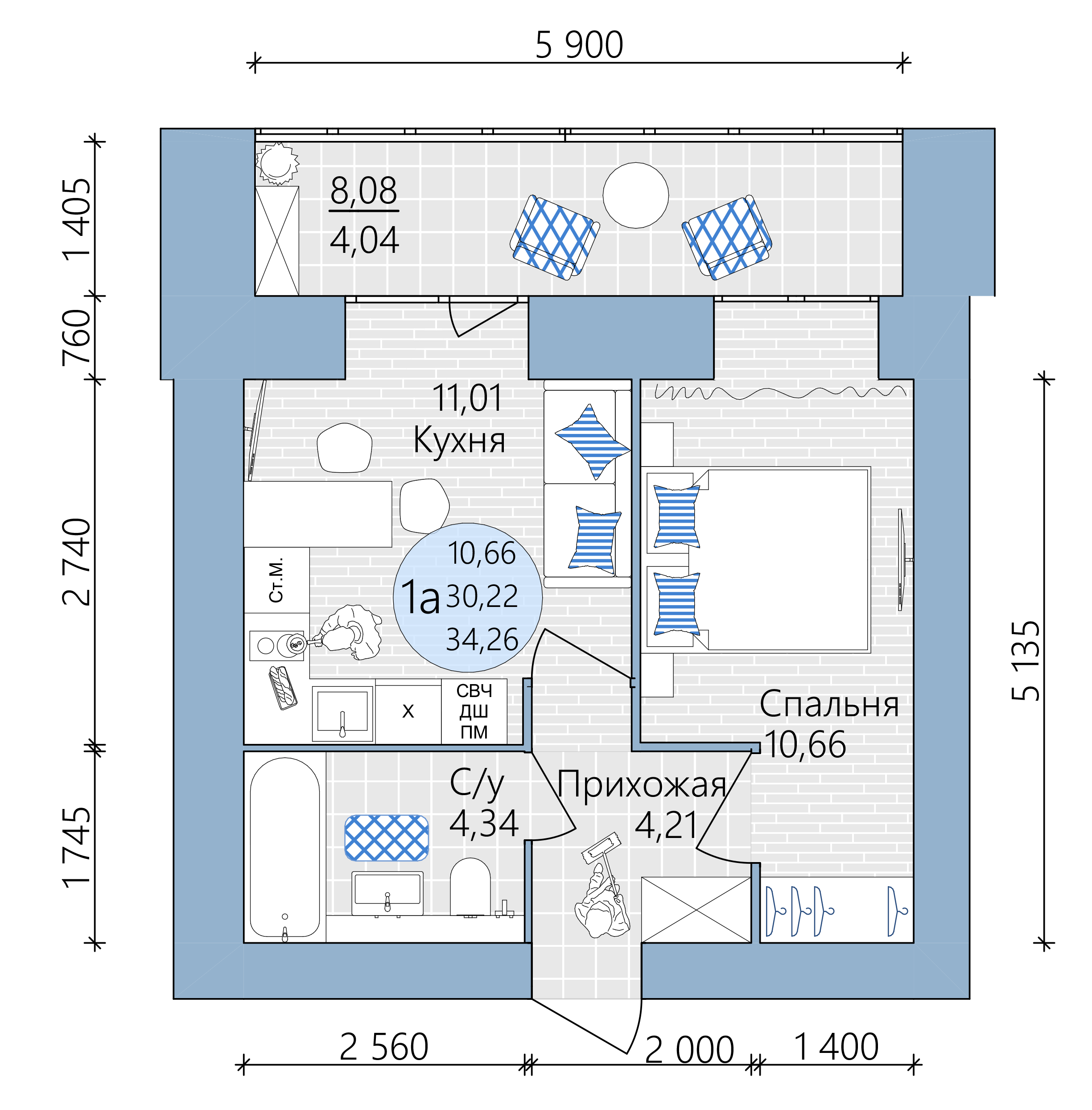 1-комнатная 34 м2 в ЖК Новая Высота корпус null этаж 2