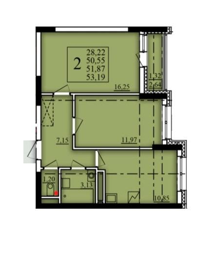 2-комнатная 51 м2 в ЖК Паруса корпус null этаж 12