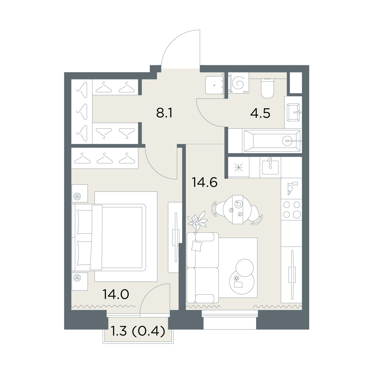 1-комнатная 41 м2 в ЖК Станиславский корпус null этаж 3