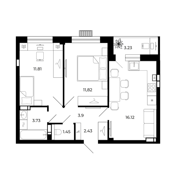 2-комнатная 54 м2 в ЖК undefined корпус null этаж 8