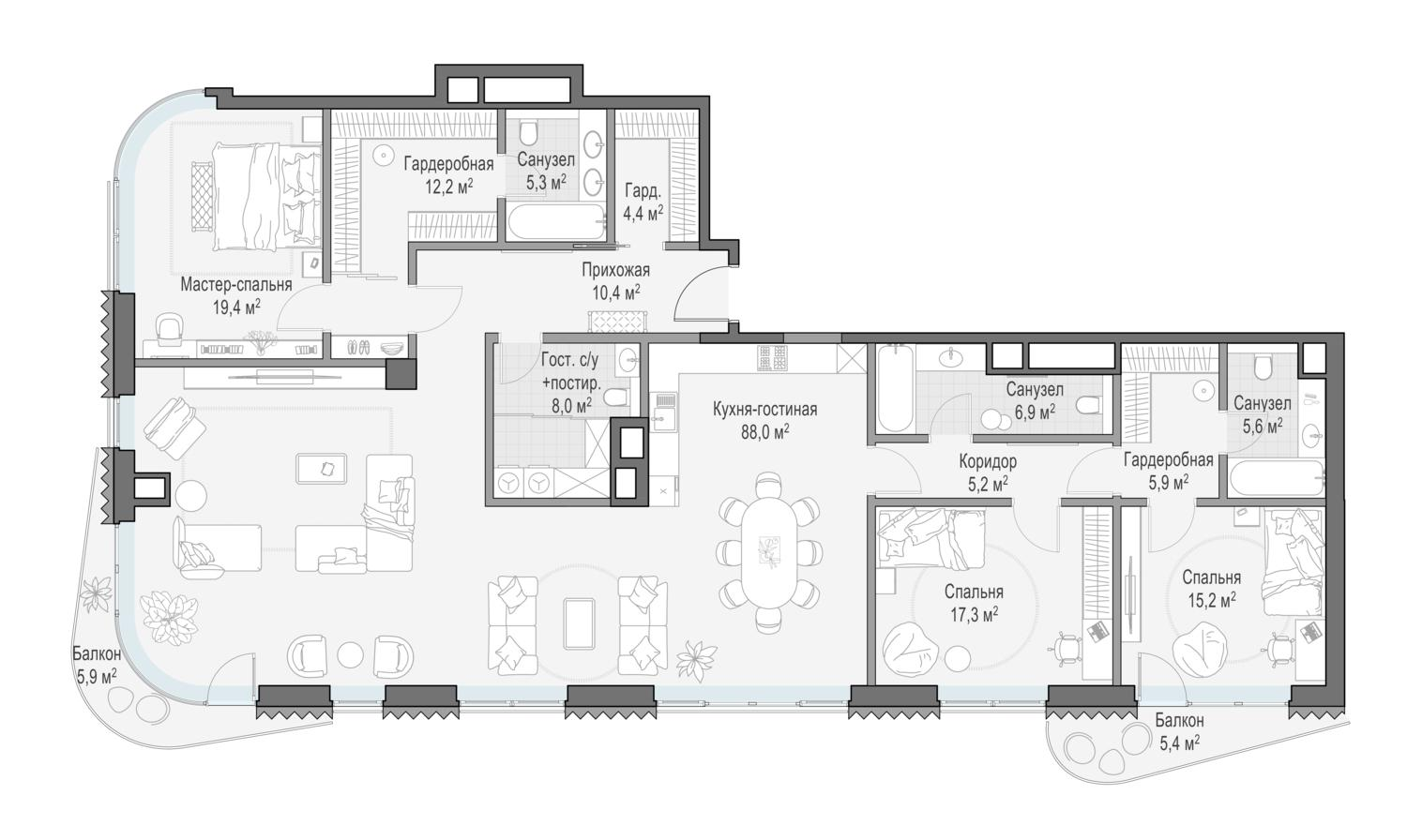 4-комнатная 205 м2 в ЖК Дом «Лаврушинский» корпус null этаж 6
