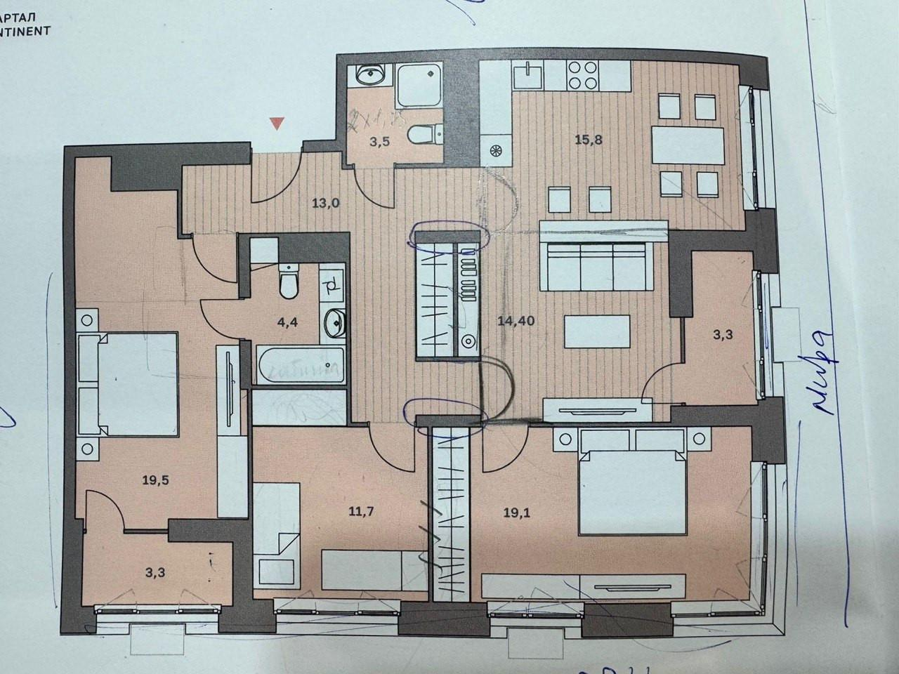 4-комнатная 101.4 м2 в ЖК undefined корпус null этаж 17
