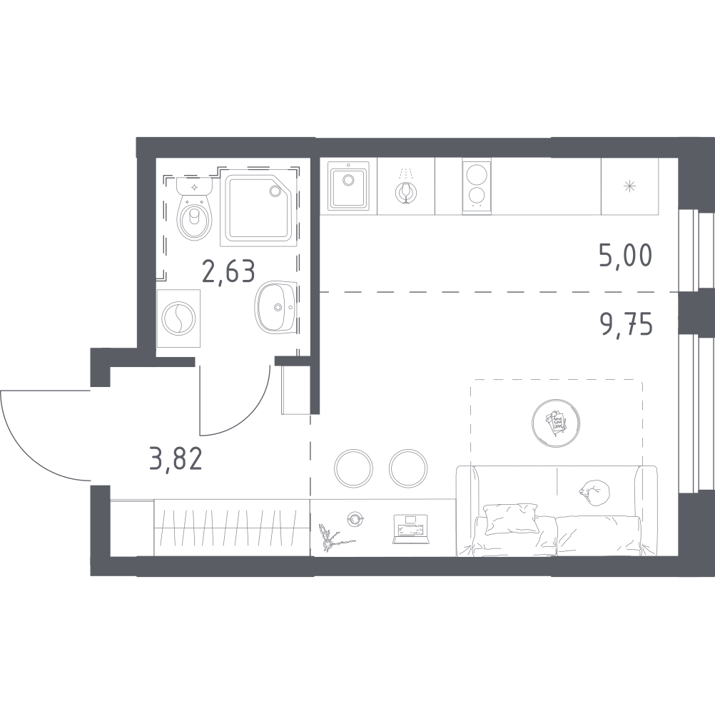 Студия 21 м2 в ЖК Урбан Мартен корпус null этаж 2