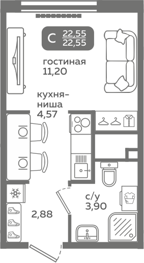 Студия 22 м2 в ЖК Меридиан Слобода корпус null этаж 10