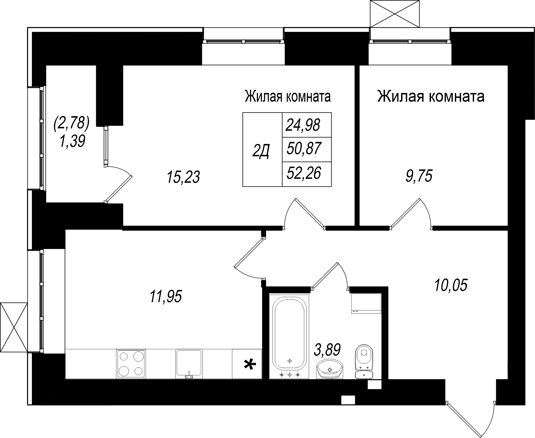 2-комнатная 52 м2 в ЖК Династия корпус null этаж 10