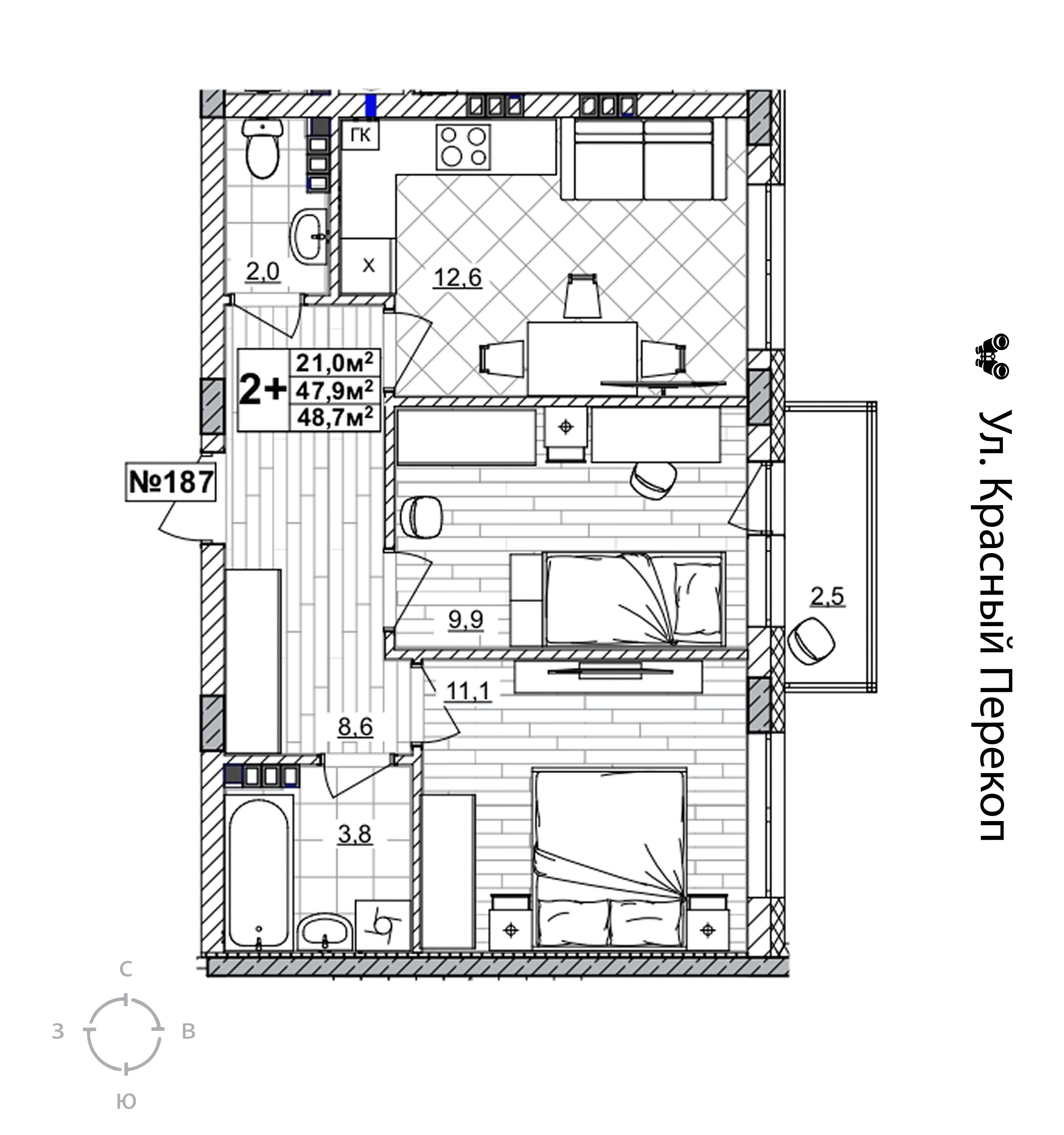 2-комнатная 48 м2 в ЖК Смородина корпус null этаж 3
