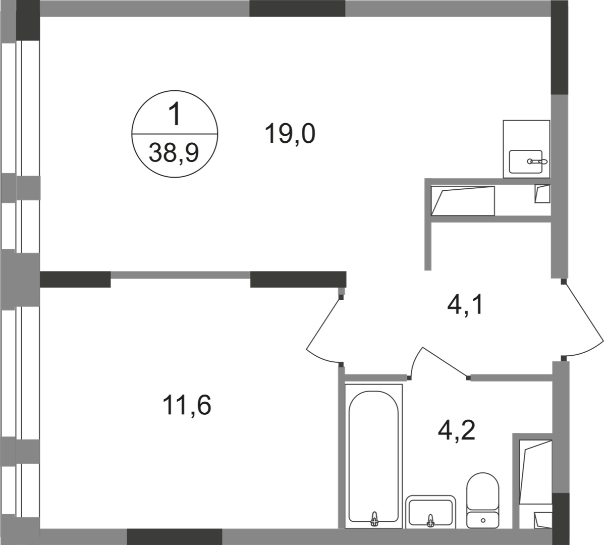 1-комнатная 38 м2 в ЖК Первый Московский корпус null этаж 19