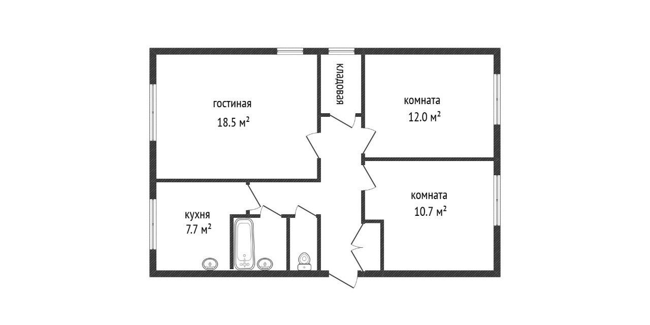 3-комнатная 63.7 м2 в ЖК undefined корпус null этаж 2