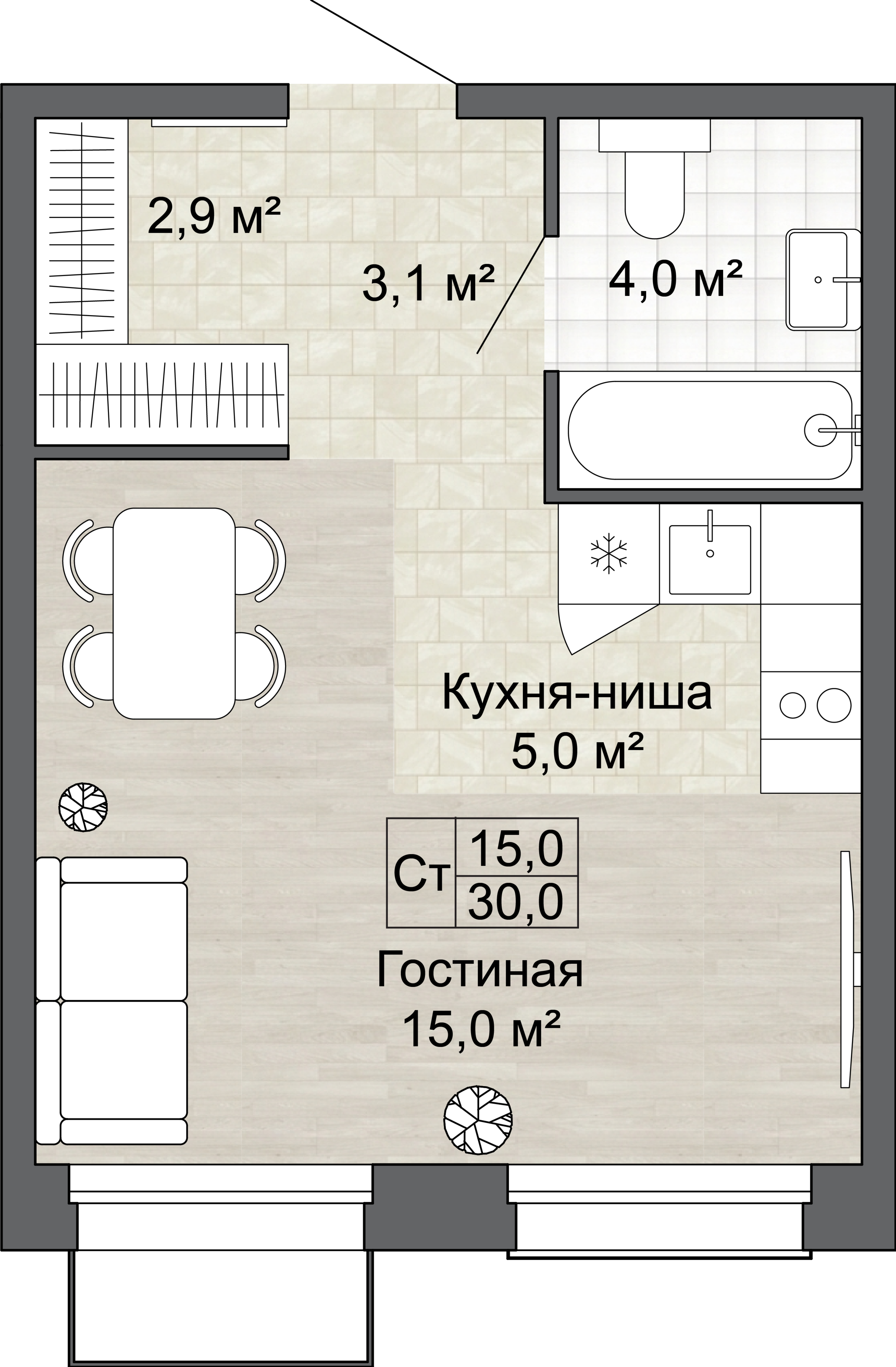 Студия 30 м2 в ЖК Яблоневый Сад корпус null этаж 7
