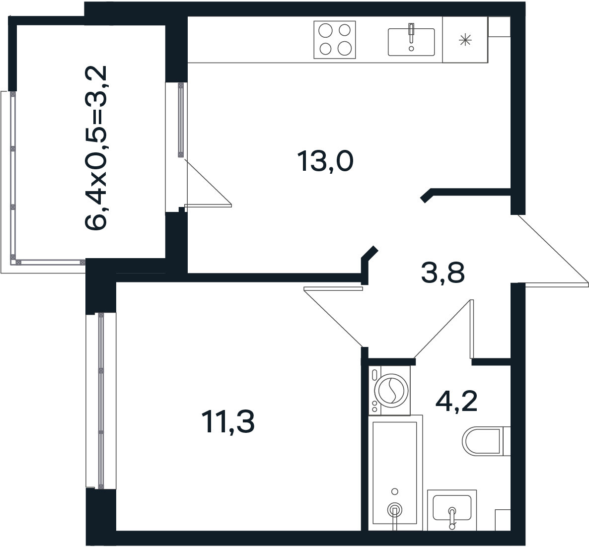 1-комнатная 35 м2 в ЖК Микрорайон Новая Елизаветка корпус null этаж 1
