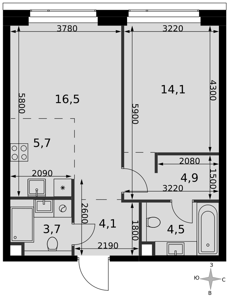 2-комнатная 53 м2 в ЖК Амбер Сити корпус null этаж 34
