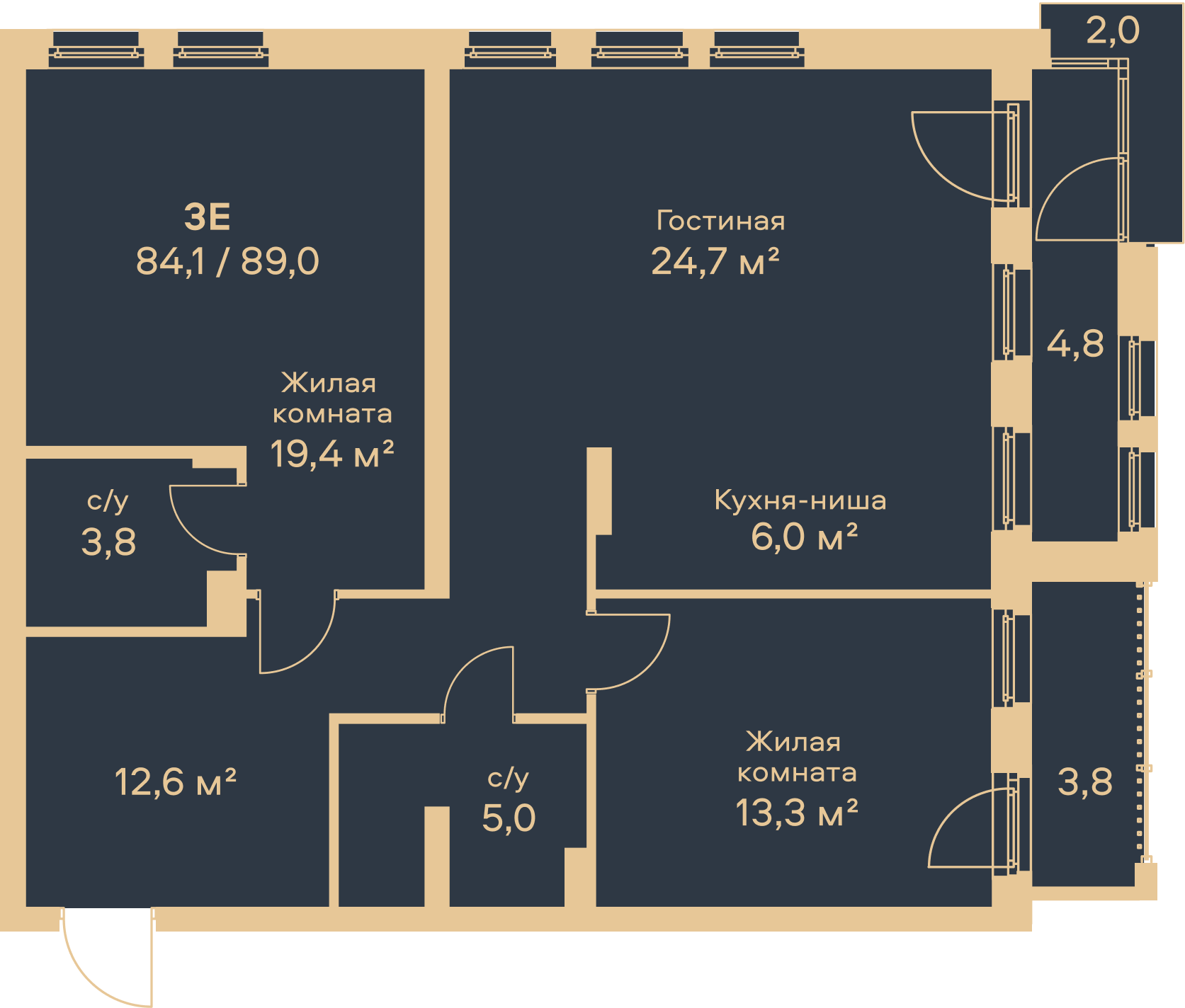 3-комнатная 89 м2 в ЖК Петропавловский корпус null этаж 2