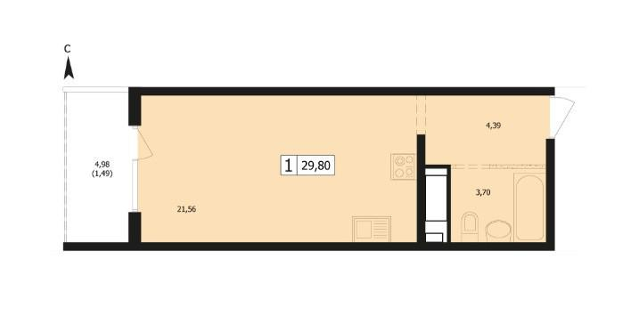 Студия 29.3 м2 в ЖК undefined корпус null этаж 5