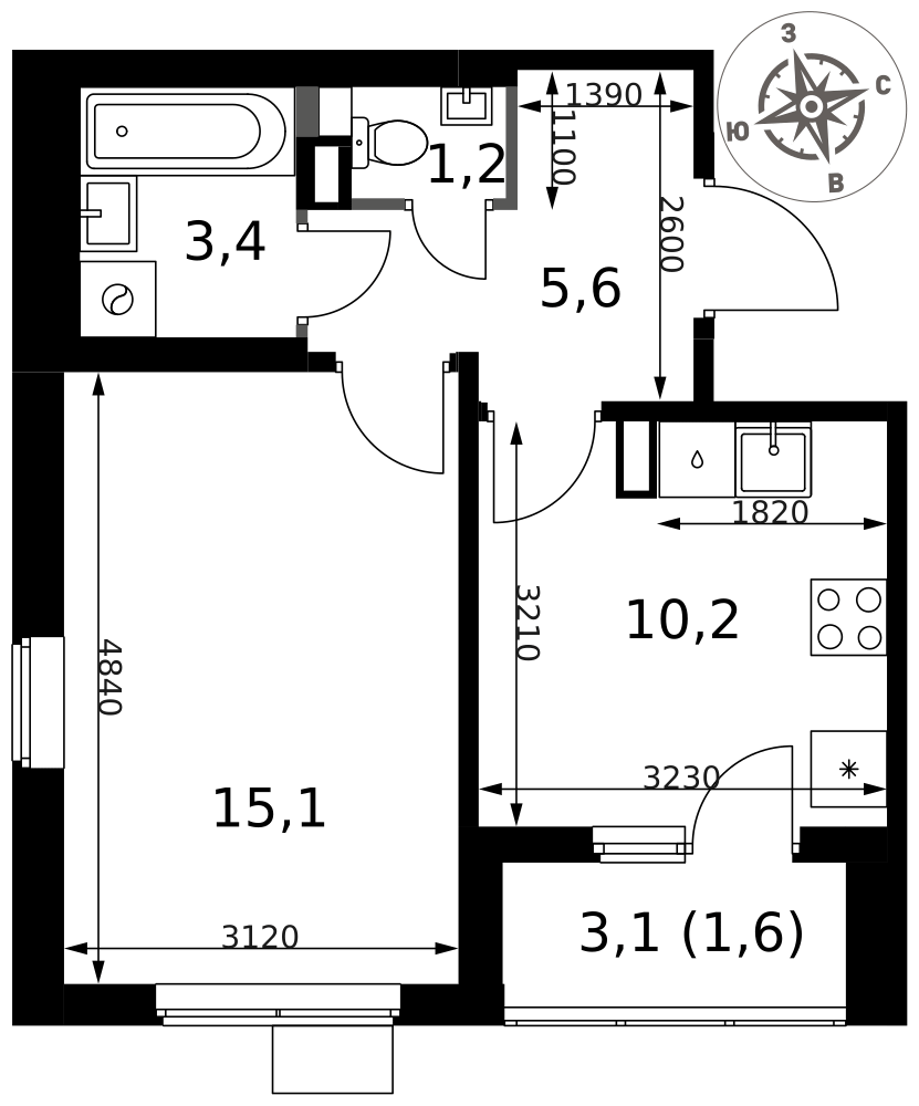 1-комнатная 37 м2 в ЖК 1-й Химкинский корпус null этаж 14