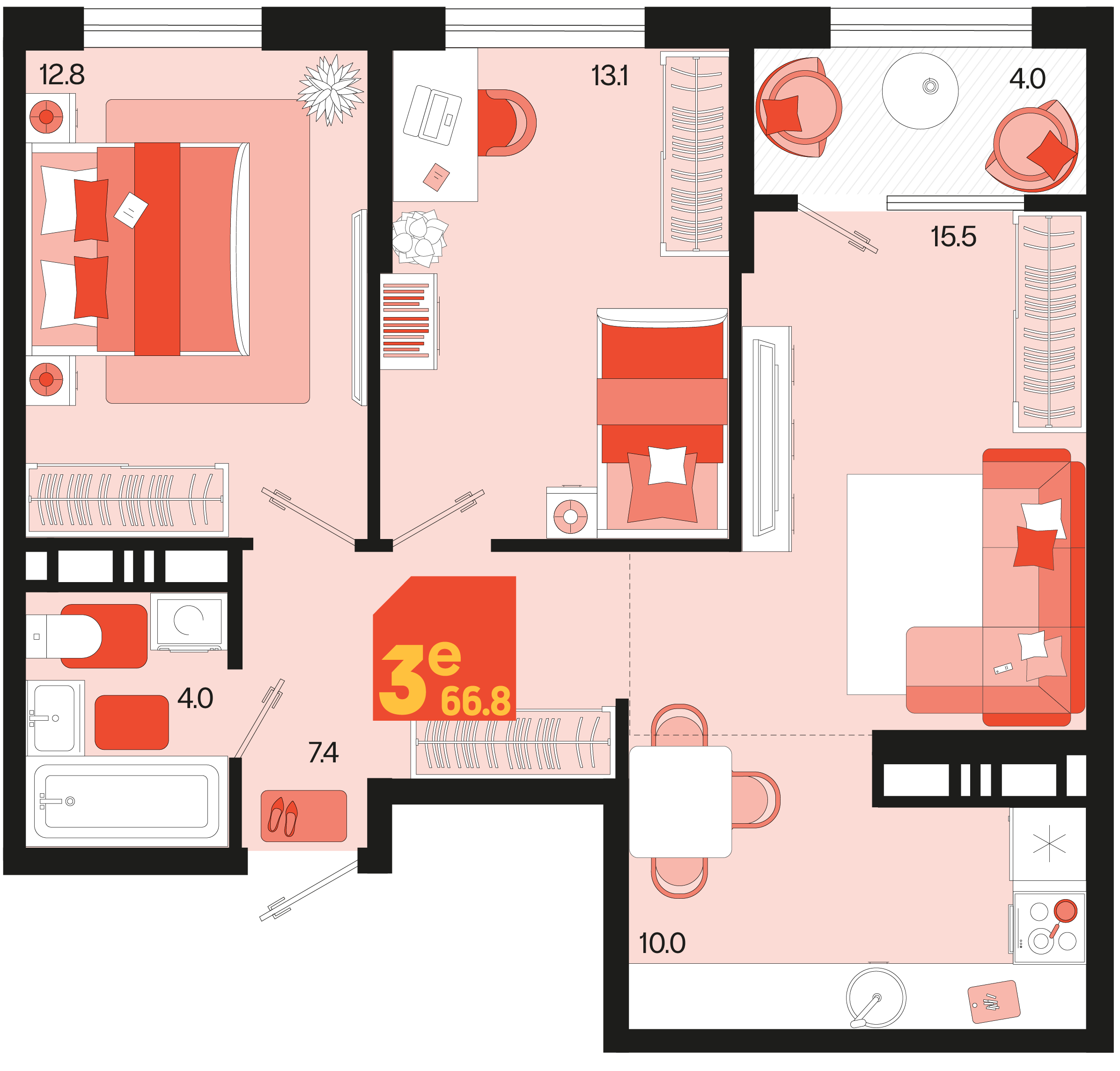 Студия 66 м2 в ЖК Первое место корпус null этаж 18