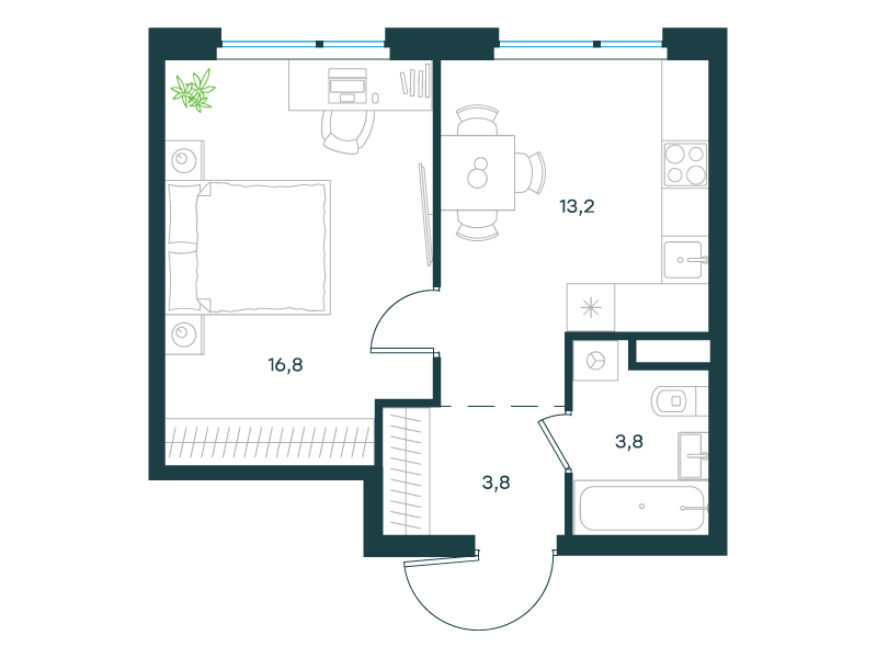 1-комнатная 37 м2 в ЖК Level Лесной корпус null этаж 12