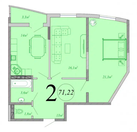 2-комнатная 70.2 м2 в ЖК undefined корпус null этаж 4