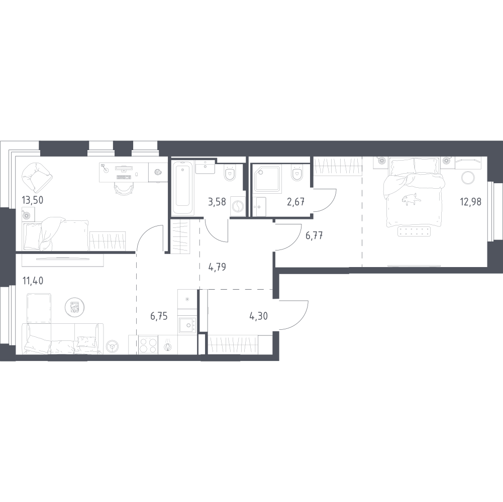 Студия 66 м2 в ЖК Заречье Парк корпус null этаж 2