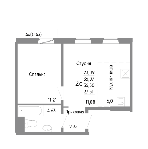 1-комнатная 36 м2 в ЖК undefined корпус null этаж 8