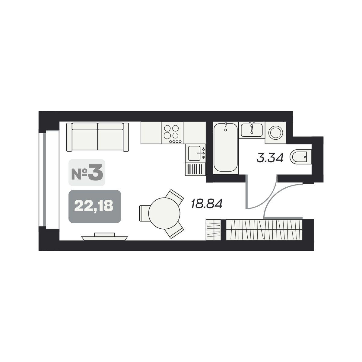 Студия 22 м2 в ЖК Аэрон корпус null этаж 10