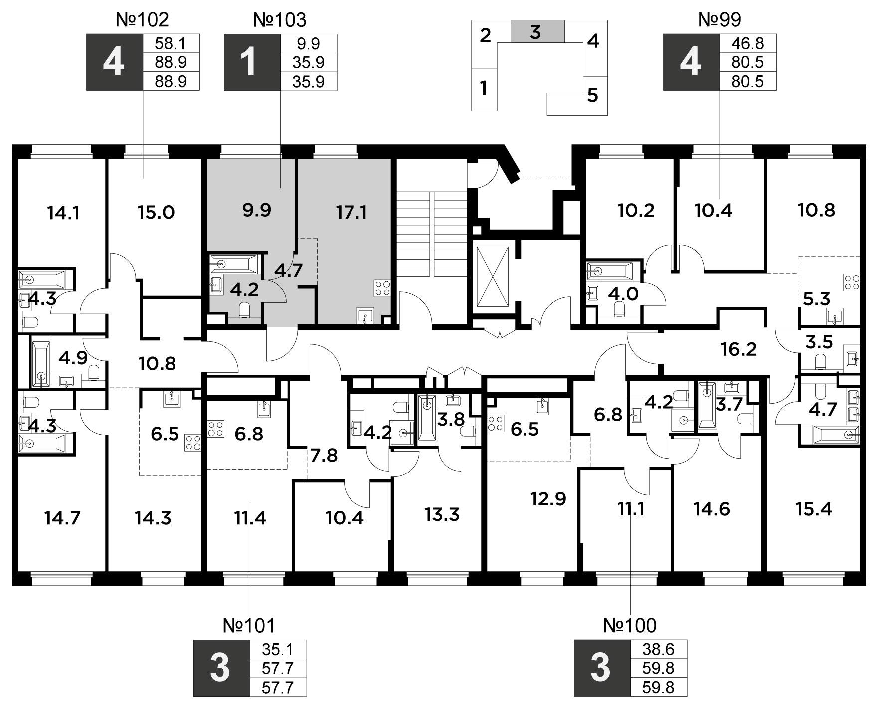 1-комнатная 35 м2 в ЖК Станиславский корпус null этаж 3