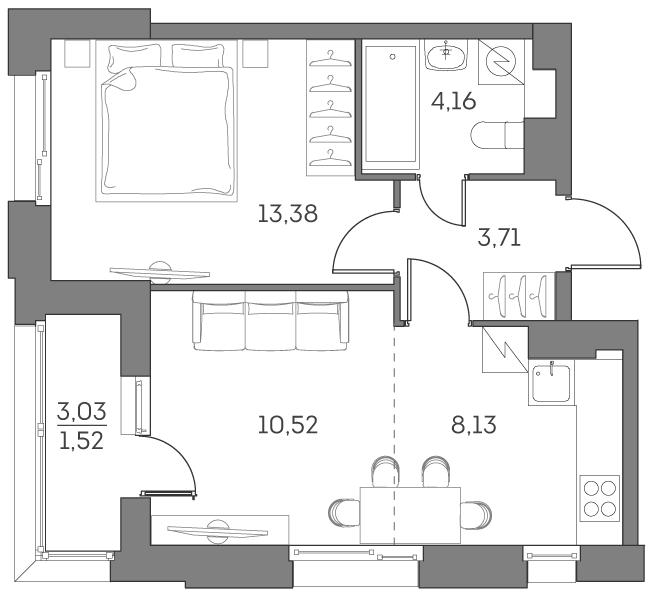 Студия 41 м2 в ЖК Аквилон Beside 2.0 корпус null этаж 13