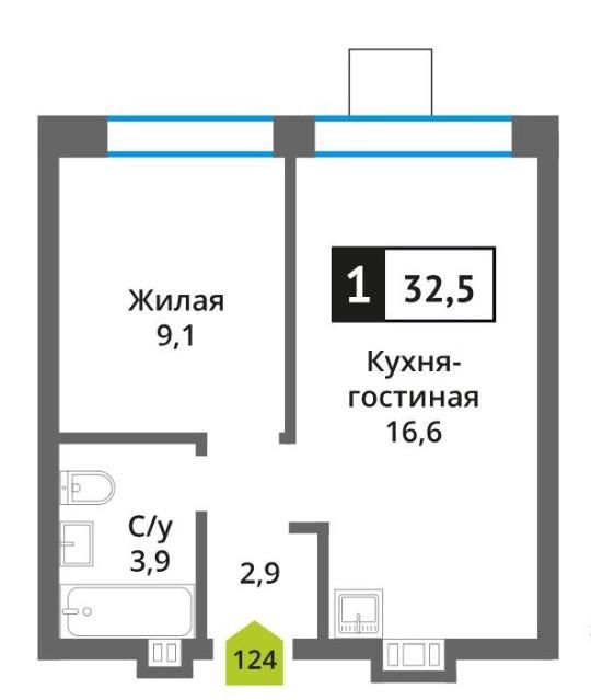 1-комнатная 32.5 м2 в ЖК undefined корпус null этаж 3