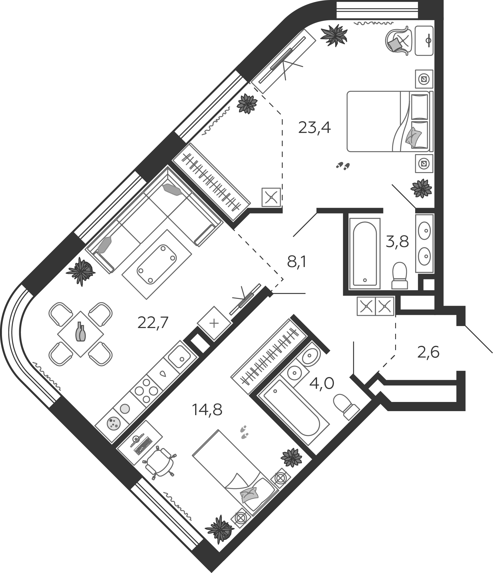 2-комнатная 80 м2 в ЖК Шагал корпус null этаж 4