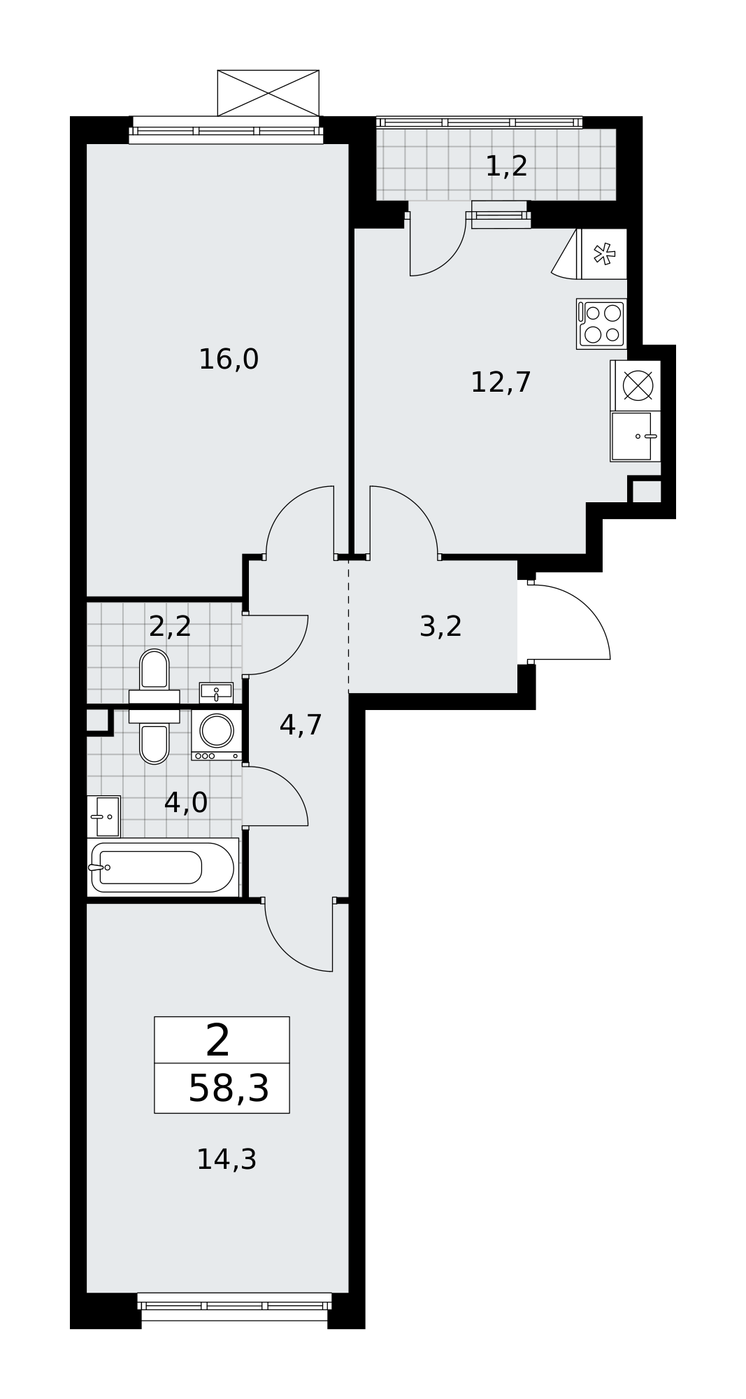 2-комнатная 58 м2 в ЖК Бунинские кварталы корпус null этаж 2