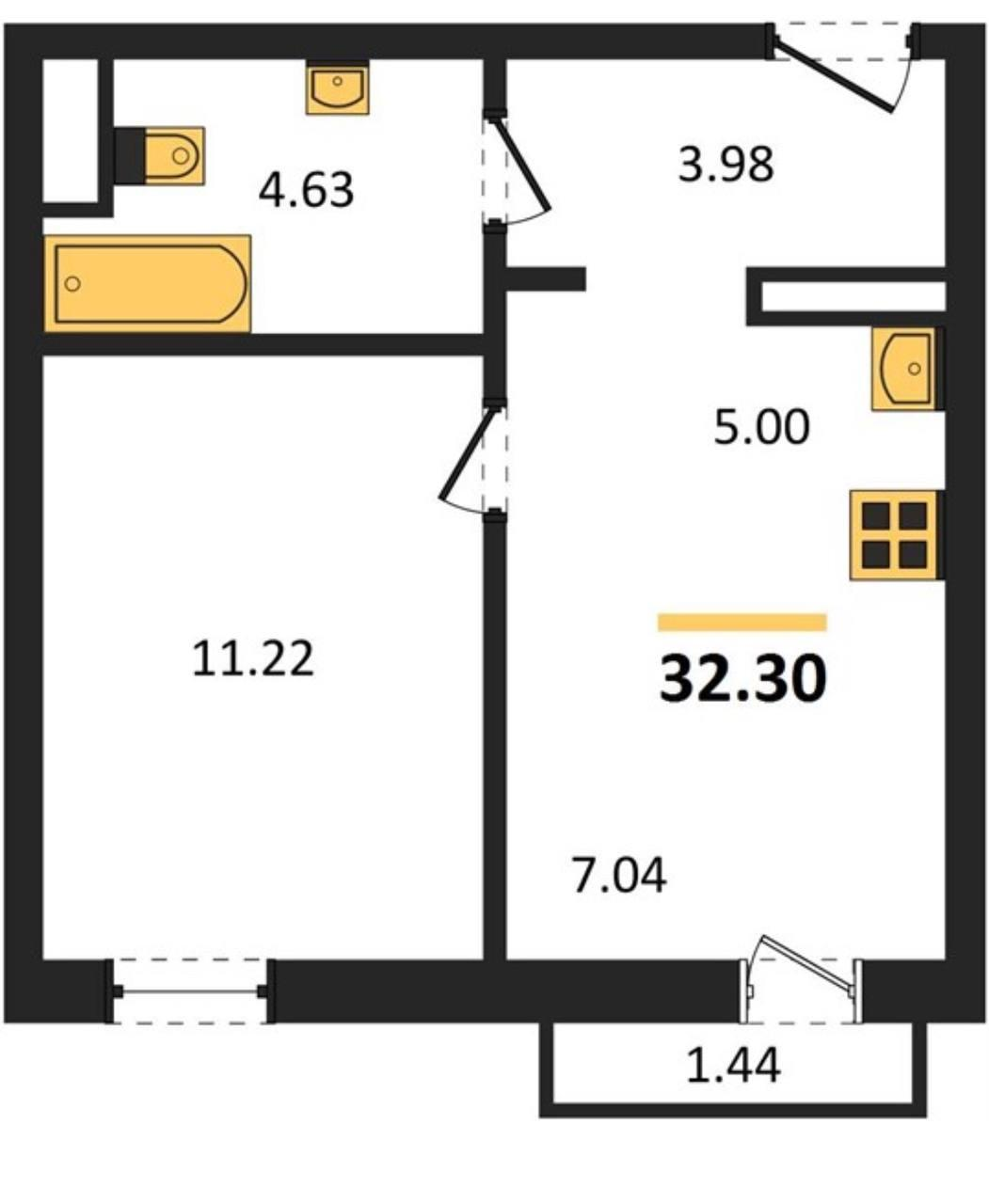 1-комнатная 33.1 м2 в ЖК undefined корпус null этаж 6