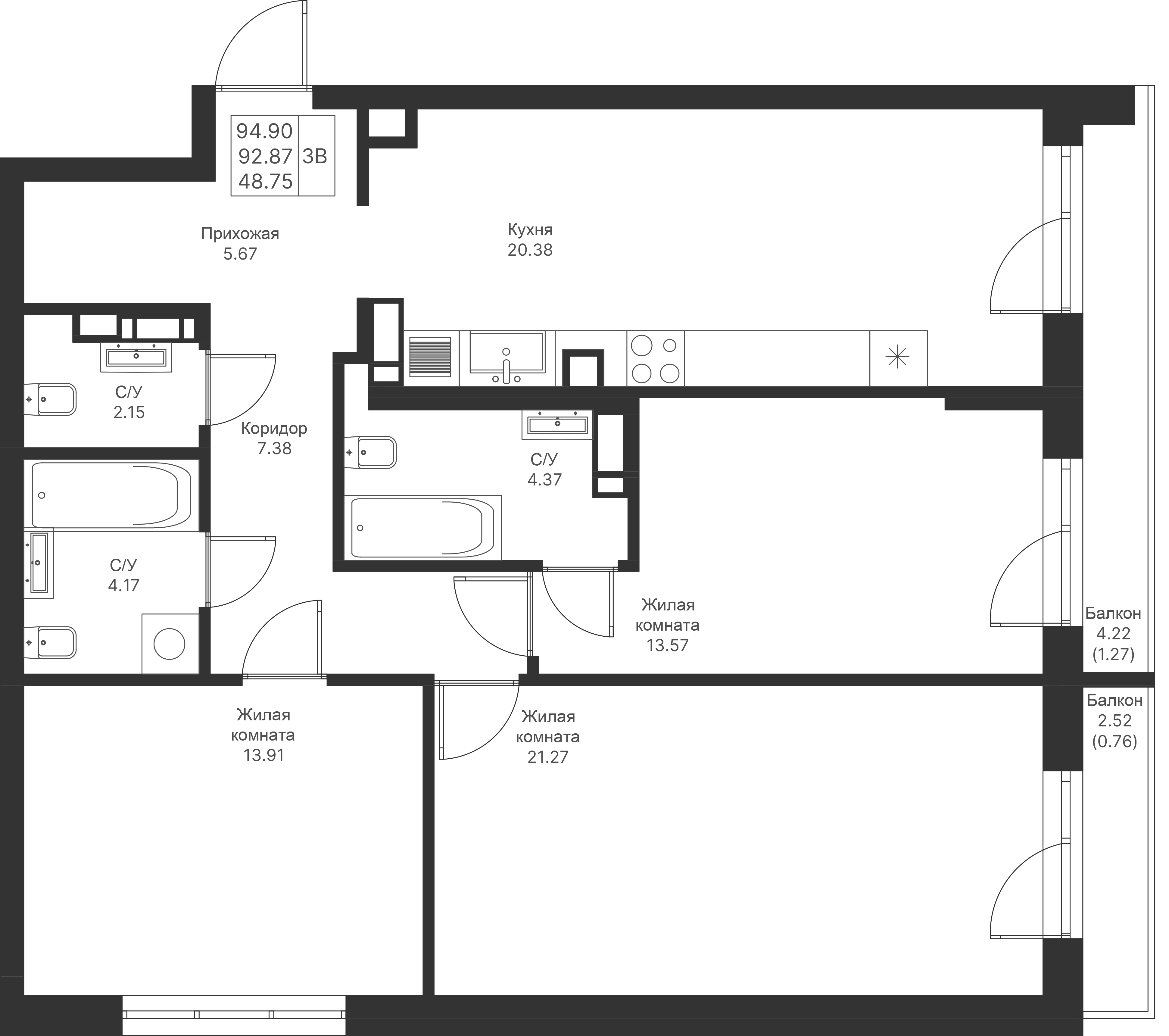 Студия 94 м2 в ЖК Мой Ритм корпус null этаж 4