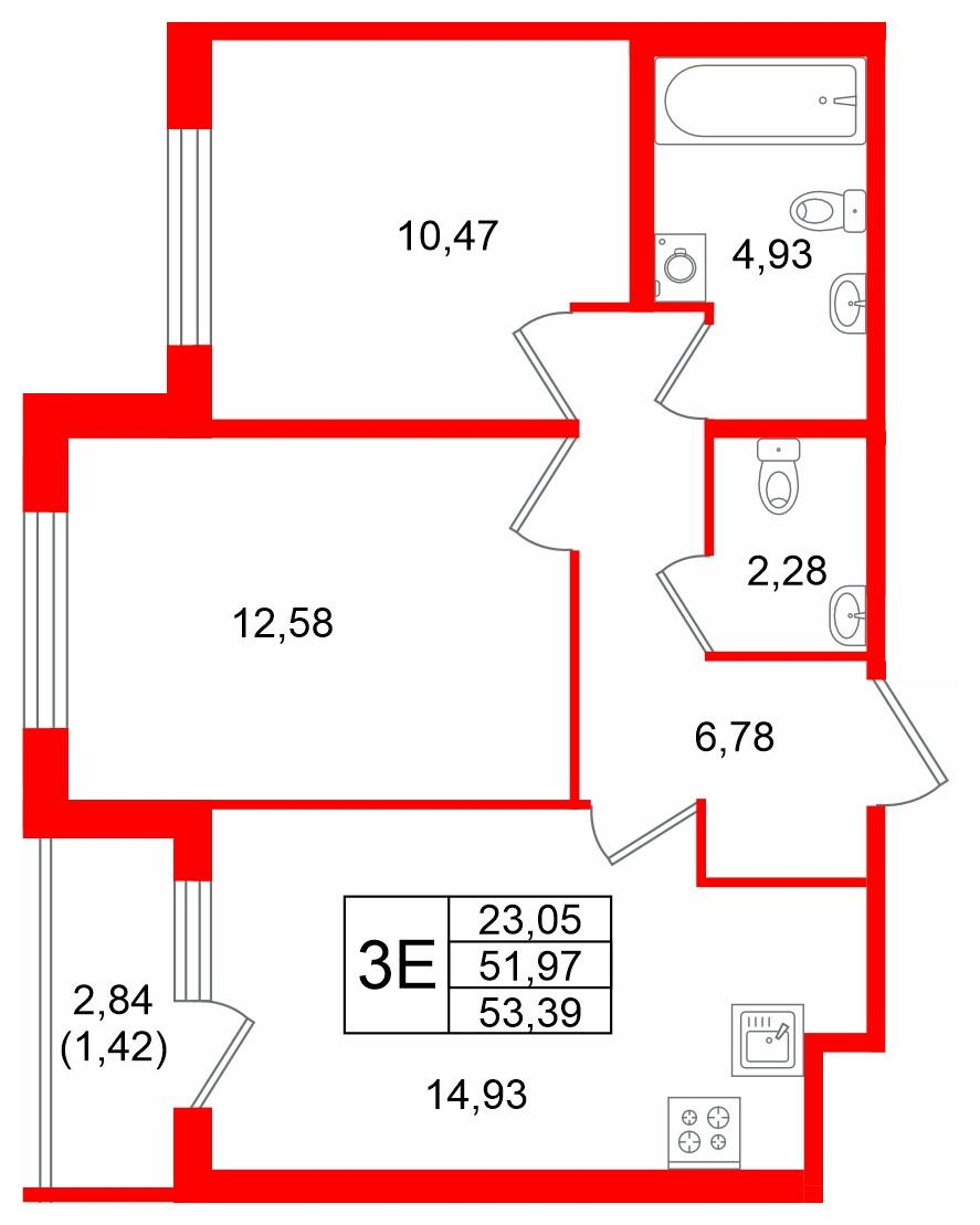 2-комнатная 53 м2 в ЖК Квартал Заречье корпус null этаж 1