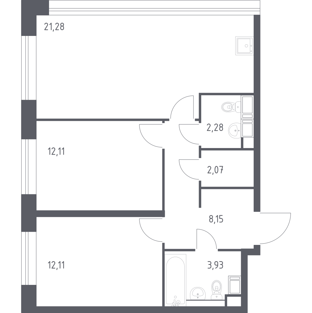 2-комнатная 60 м2 в ЖК Октябрьская 98 корпус null этаж 5