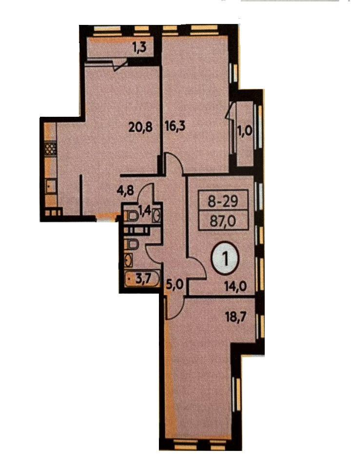 3-комнатная 84.4 м2 в ЖК undefined корпус null этаж 9