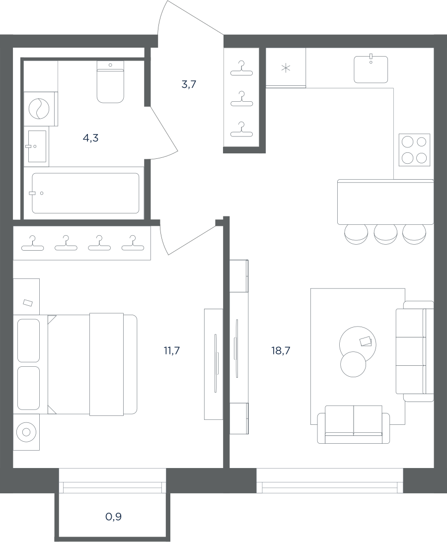 1-комнатная 38 м2 в ЖК Равновесие корпус null этаж 5