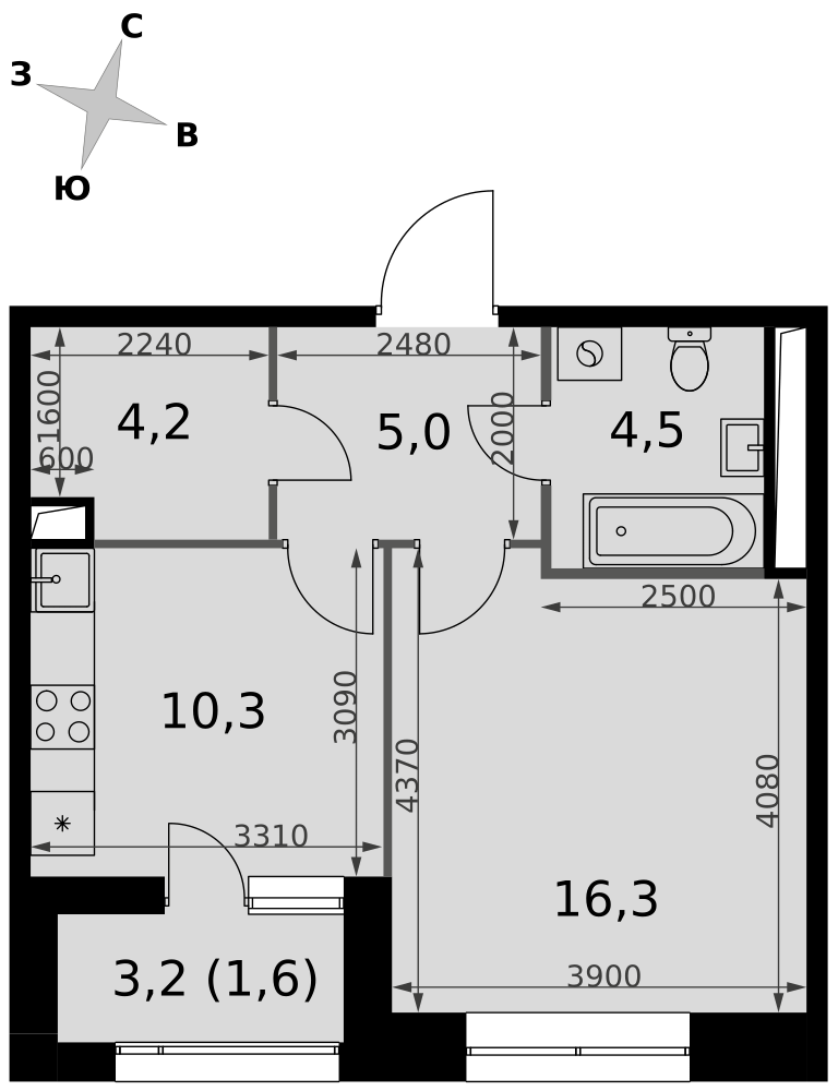 1-комнатная 41 м2 в ЖК Скай Гарден корпус null этаж 3