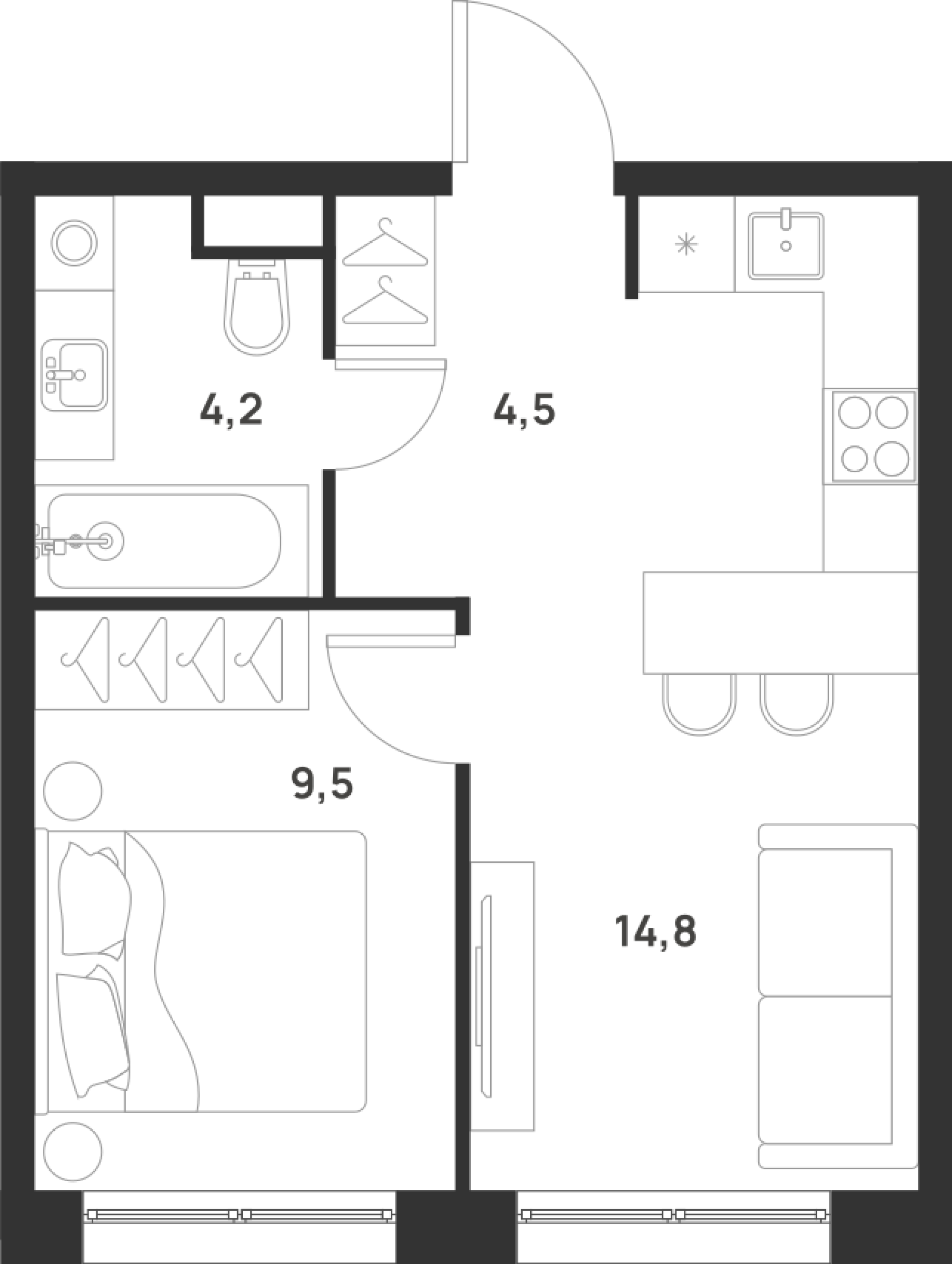 1-комнатная 33 м2 в ЖК Форевиль корпус null этаж 5