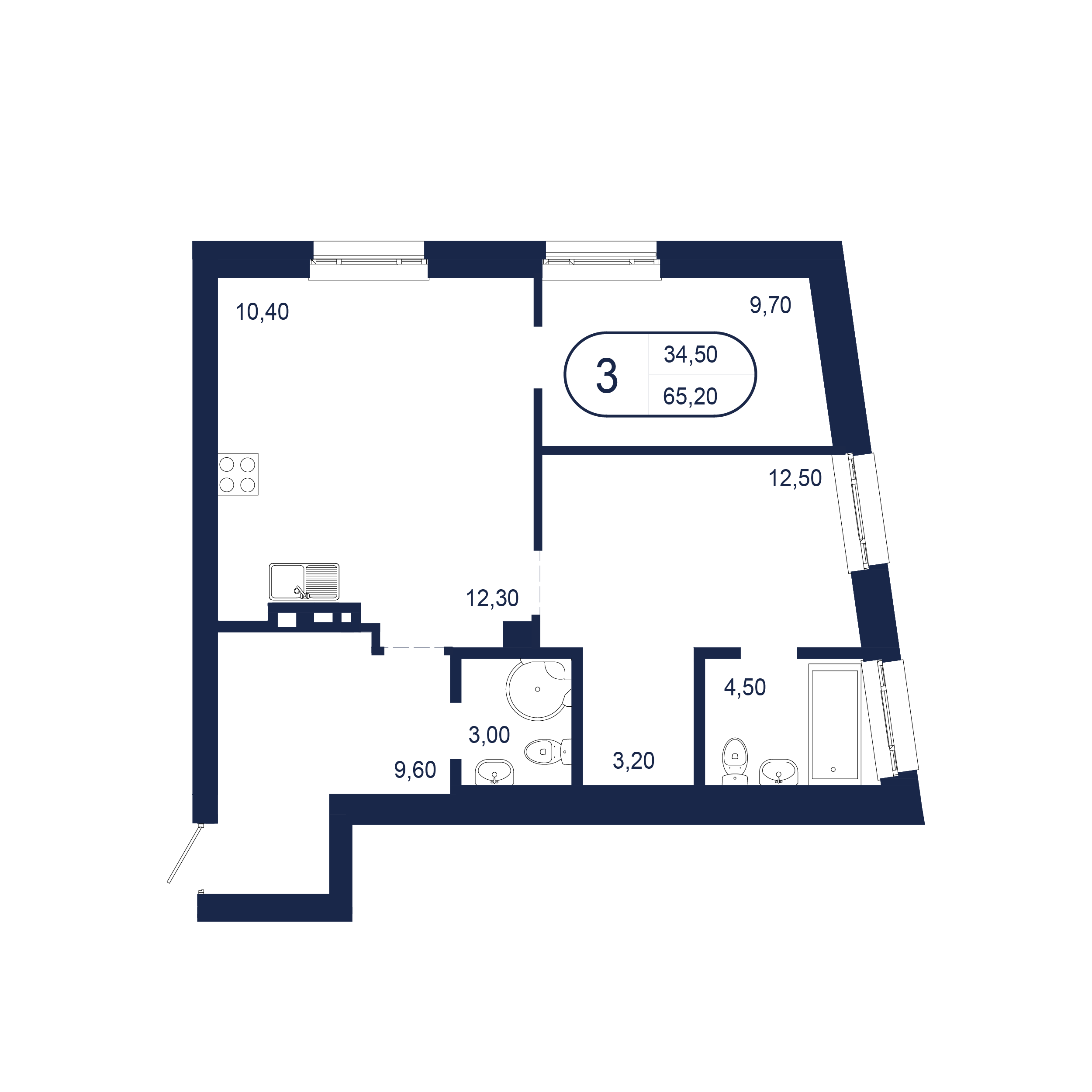 3-комнатная 65 м2 в ЖК Клубный дом «NEW BRIDGE» корпус null этаж 5