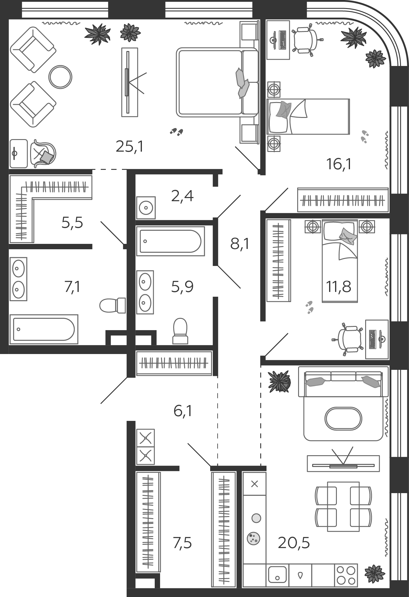 3-комнатная 117 м2 в ЖК Шагал корпус null этаж 4
