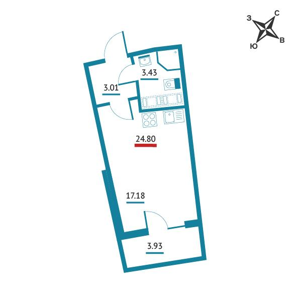 Студия 24 м2 в ЖК Левитан корпус null этаж 19