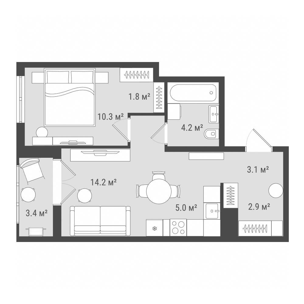 Студия 44 м2 в ЖК Фамильный дом корпус null этаж 13