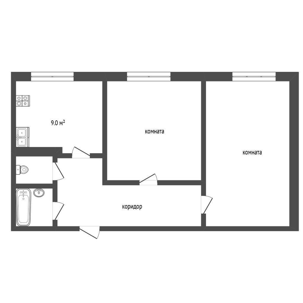 2-комнатная 44.5 м2 в ЖК undefined корпус null этаж 7
