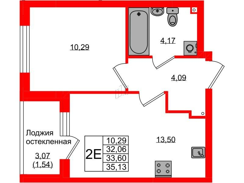 1-комнатная 33 м2 в ЖК Консул корпус null этаж 1