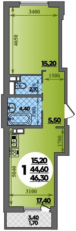 1-комнатная 46 м2 в ЖК Парк у дома корпус null этаж 2