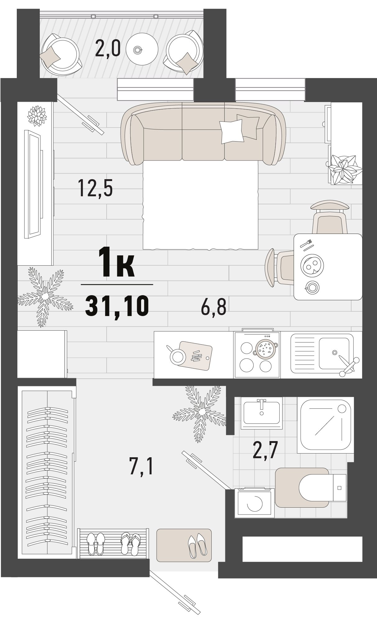 Студия 31 м2 в ЖК Барса корпус null этаж 10