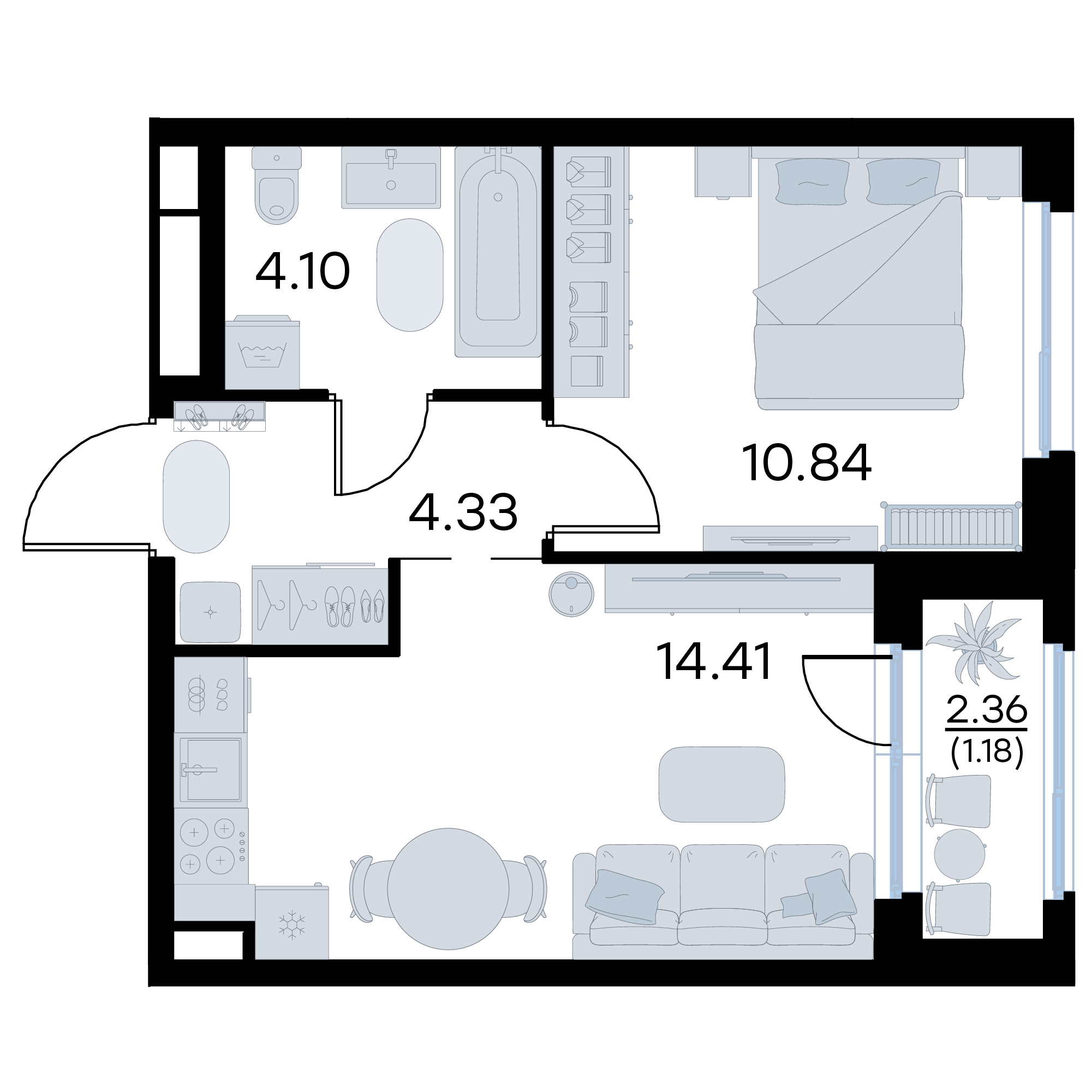 1-комнатная 34 м2 в ЖК Октябрьский корпус null этаж 7
