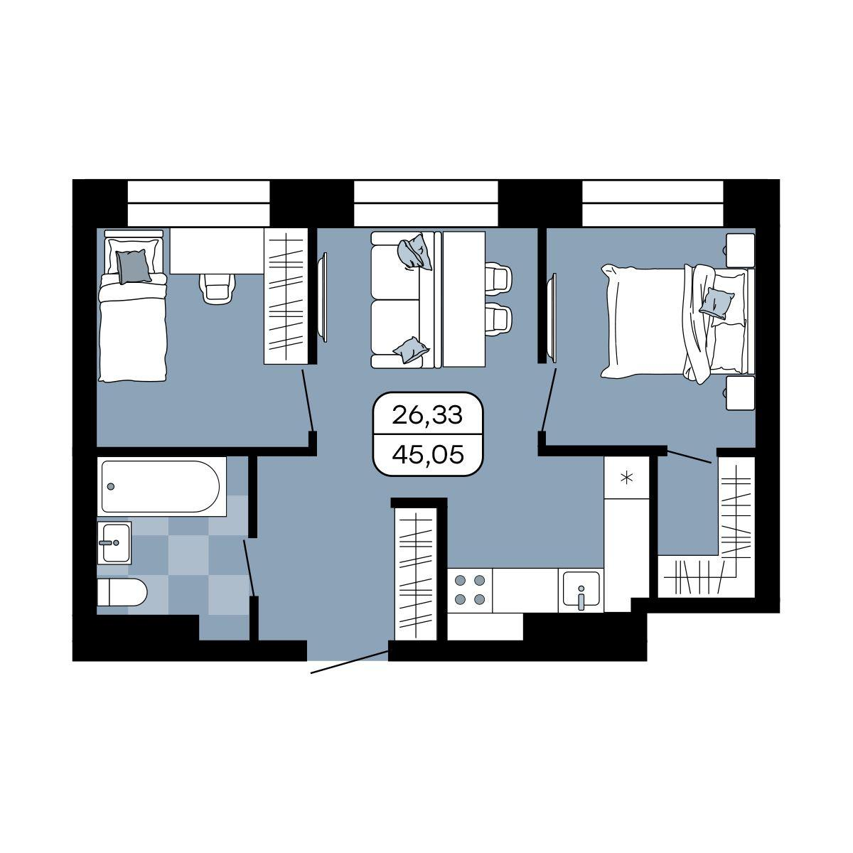 Студия 45 м2 в ЖК Парк Авеню корпус null этаж 7