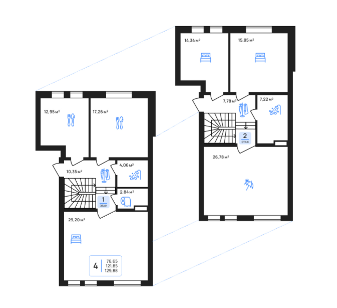 4-комнатная 129.9 м2 в ЖК undefined корпус null этаж 6