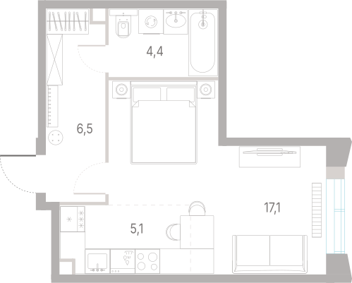1-комнатная 33 м2 в ЖК КОД Сокольники корпус null этаж 8